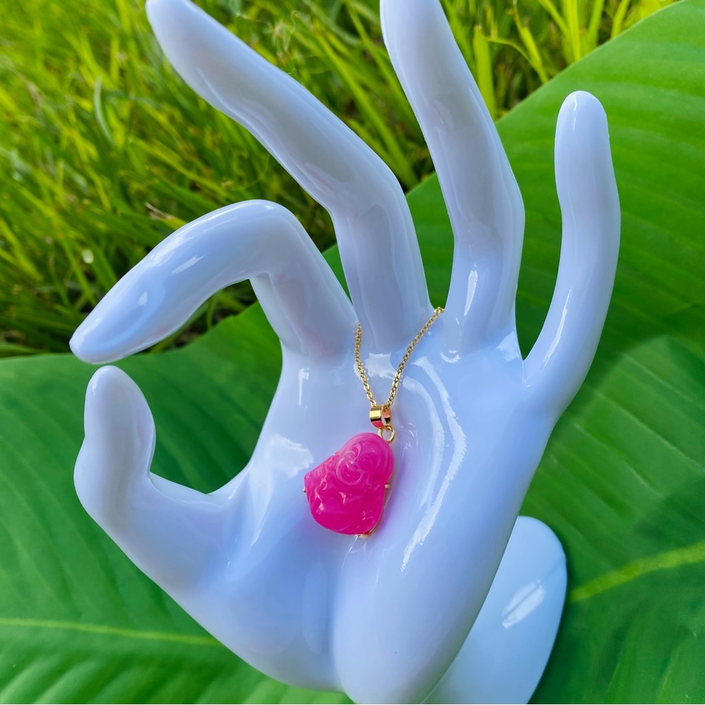 CUTEST little HOT PINK Buddha w gold chain
